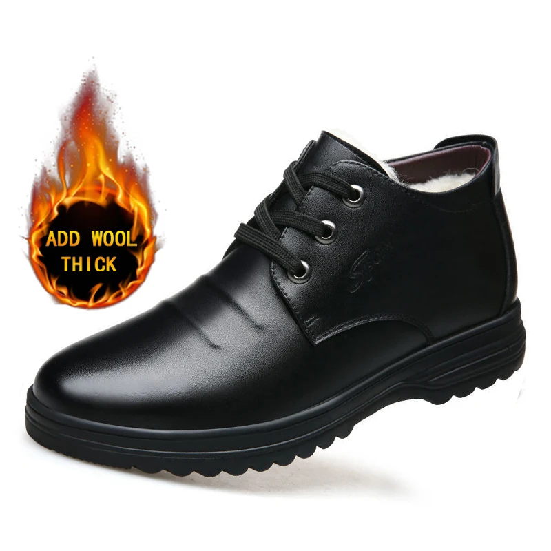 

2020 Winter Men Leather Shoes Outdoor Leisure Plus Velvet Soft Sole Flat Bottom Comfortable Work Business Men Casual Shoes
