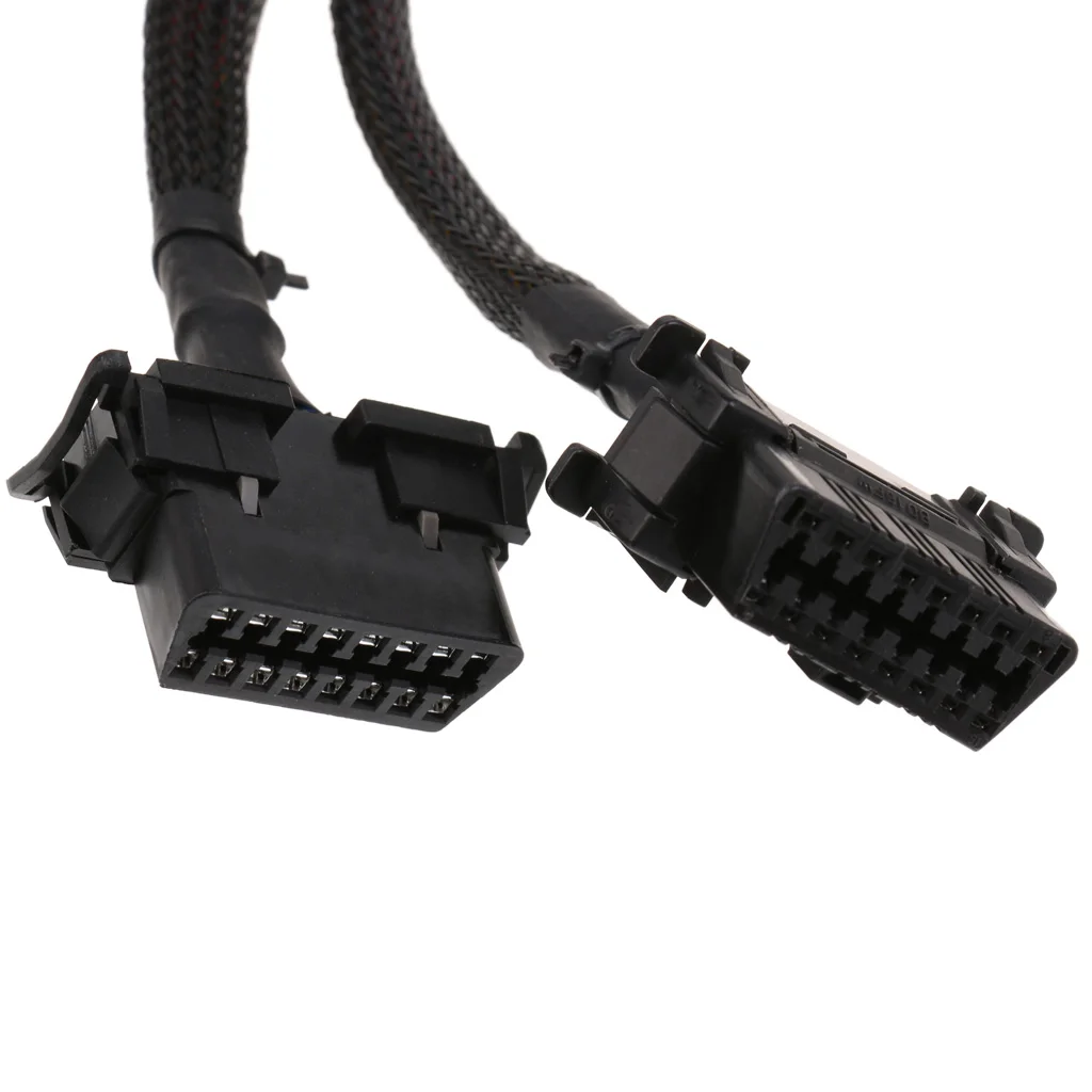 1 to 2 OBD2 16 Pin Male to Female Y Splitter Extension Cable Connector 