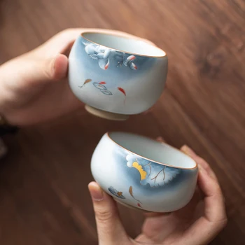 

CHANSHOVA 90ml Traditional Chinese retro style Crackle Ceramic tea cup Big and small coffee cup China Ru Kiln Porcelain H541