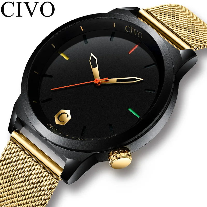 

CIVO Luxury Wrist Watches For Men Gold Slim Mesh Strap Minimalist Quartz Sports Watches Clock Waterproof Date Relogio Masculino