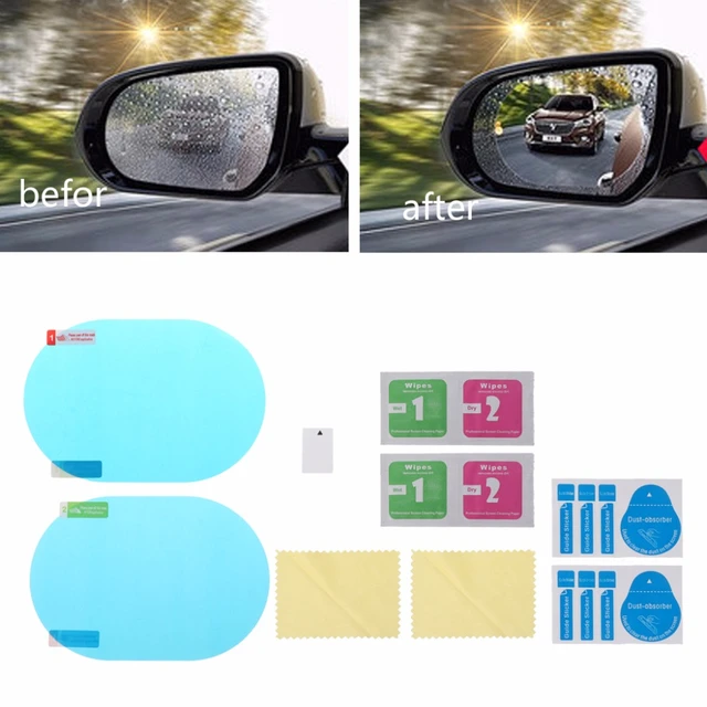 2x Car Side Mirror Anti Fog Films Anti Glare Waterproof Stickers with Tools.