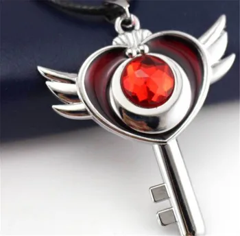 

Sailor Moon Girl Necklace Key Necklace Cosplay Party Heart Pendant Alloy Decorated Sweater Necklace for Girl Gift