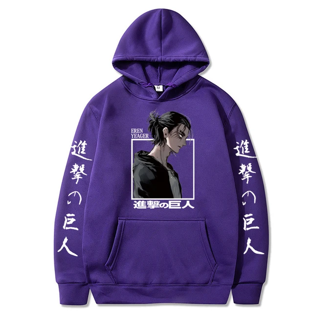 Attack on Titan Eren Yeager Anime Hoodie Men Women Streetwear Hip Hop Unisex Sweatshirt Harajuku Oversized Hoody Tops Purple