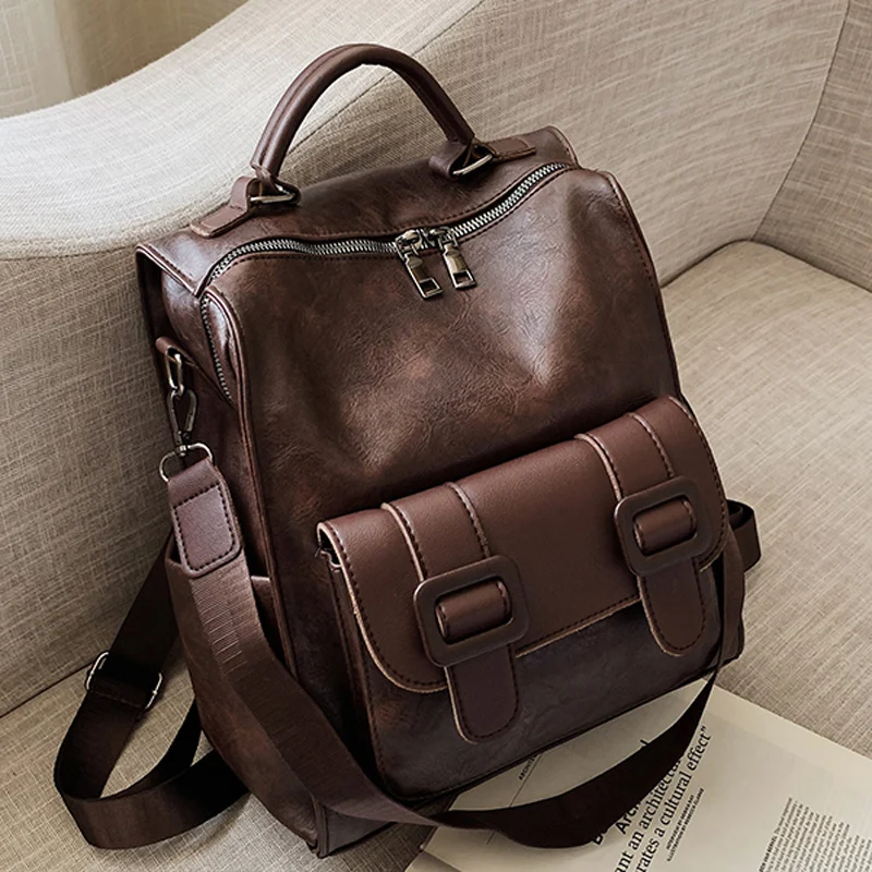 

2020 Women Leather Backpack Female Fashion Rucksack Designer Vintage Shoulder Bag Escola School Bags Backpacks for teenage girls