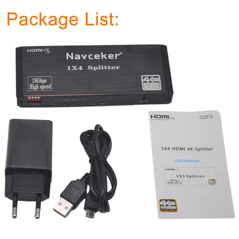  Navceker 4K 1x4 HDMI 2.0 Splitter HDR HDMI Splitter 1x2 4K HDMI Splitter HDCP 2.2 1080P HDMI Splitt