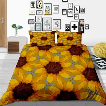 

Thumbedding Sunflowers Bedding Set Queen Size Artistic Beautiful Duvet Cover King Twin Full Single Double Comfortable Bed Set