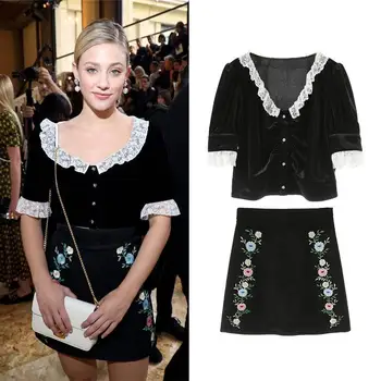 

Runway Brand Fashion 2020 Spring Summer New Lace Lapel Velvet Vintge Elegant Short Sleeve Women Shirt Blouse Sweet Clothes