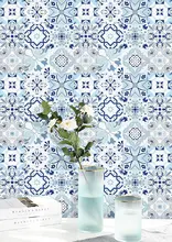 Thicken Blue White Flower Wallpaper Tile Peel and Stick Contact Paper Removable Waterproof Embossed Self Adhesive Wall Stickers