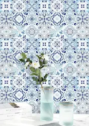Thicken Blue White Flower Wallpaper Tile Peel and Stick Contact Paper Removable Waterproof Embossed Self Adhesive Wall Stickers