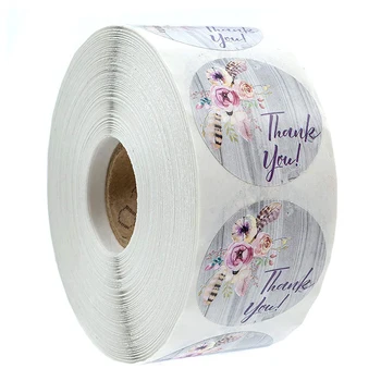 

500 Pcs/roll Round Paper Label Sticker Thank You Hand Made Floral Stickers Heart Stickers For Scrapbook Stationery Sticker
