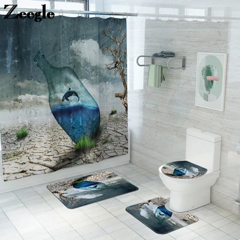 

Zeegle Bath Mat and Shower Curtain Set Absorbent Bathroom Foot Mat Microfiber Floor Mat Anti-slip Bath Carpet Toilet Mat