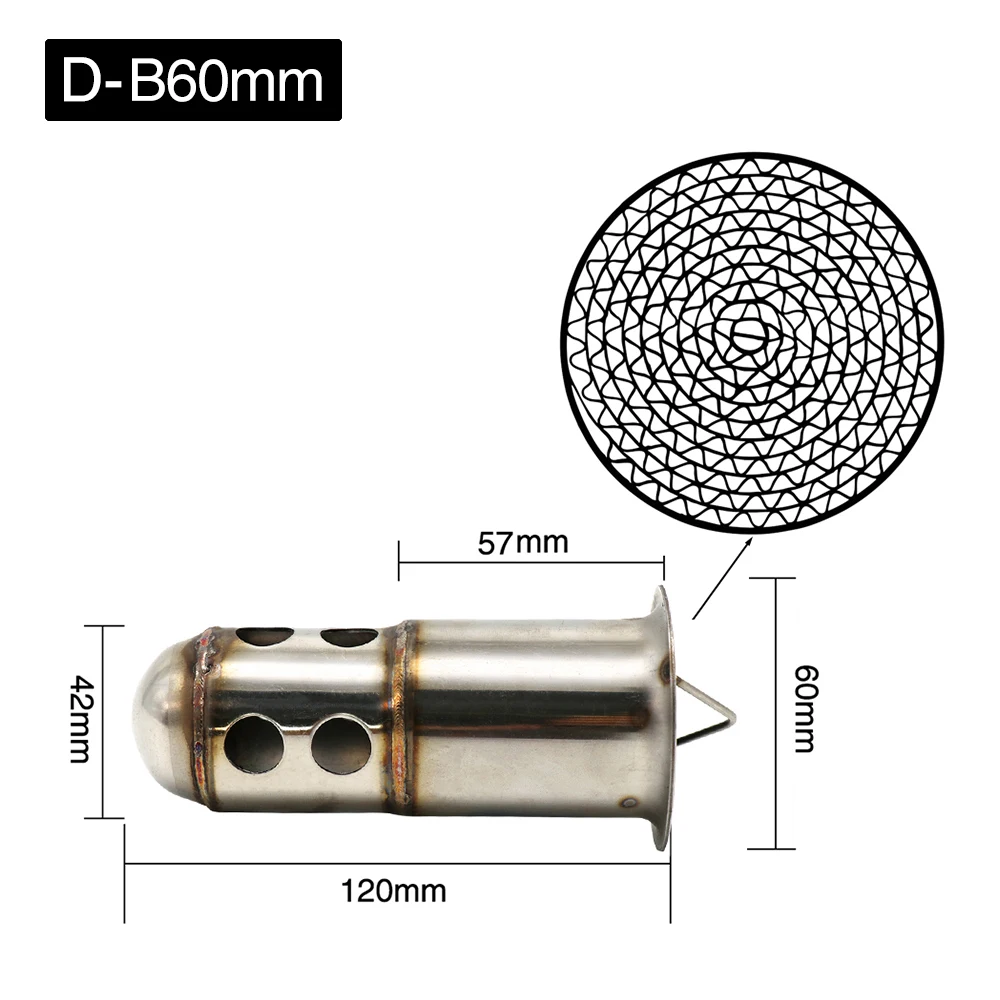 ZSDTRP 50,8 мм 60 мм Мотоцикл Универсальный передний катализатор дБ Killer съемный глушитель для мотоцикла глушитель - Цвет: D-B60