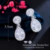 CWWZircons Non Pierced Ear Design Dangle Water Drop Cubic Zirconia Crystal Wedding Bridal Clip On Earring Without Piercing CZ102 6