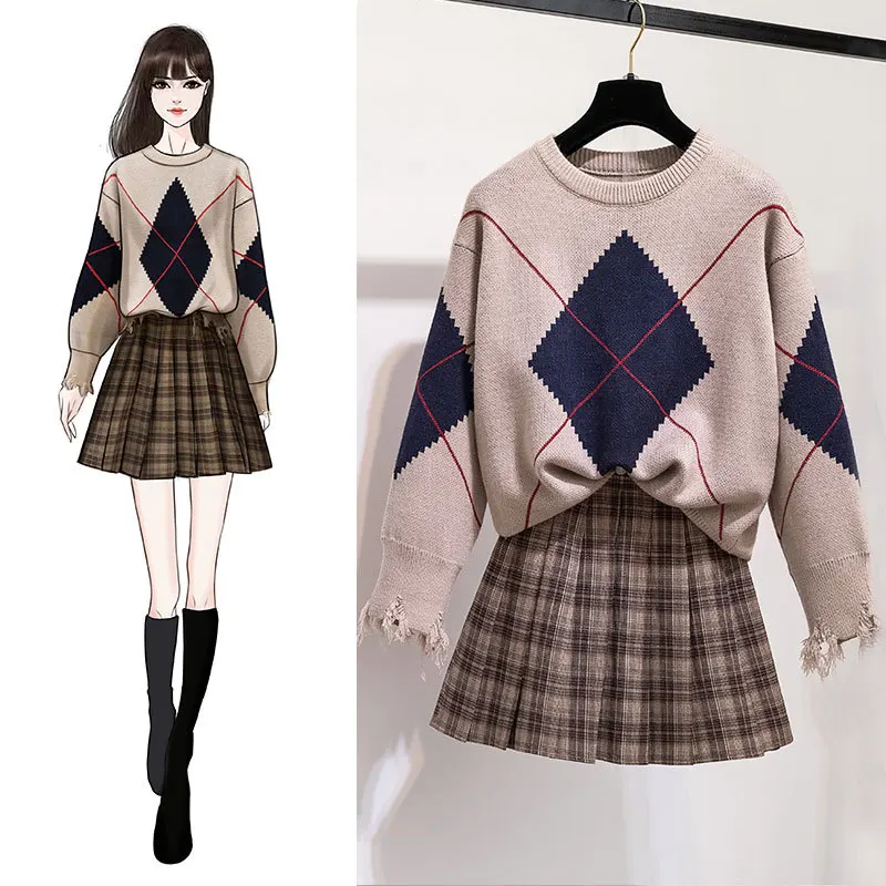 

Autumn And Winter New Style WOMEN'S Dress Korean-style Elegant Fashionable Autumn CHIC-Style Sweater Dress Outfit Two-Piece Set-