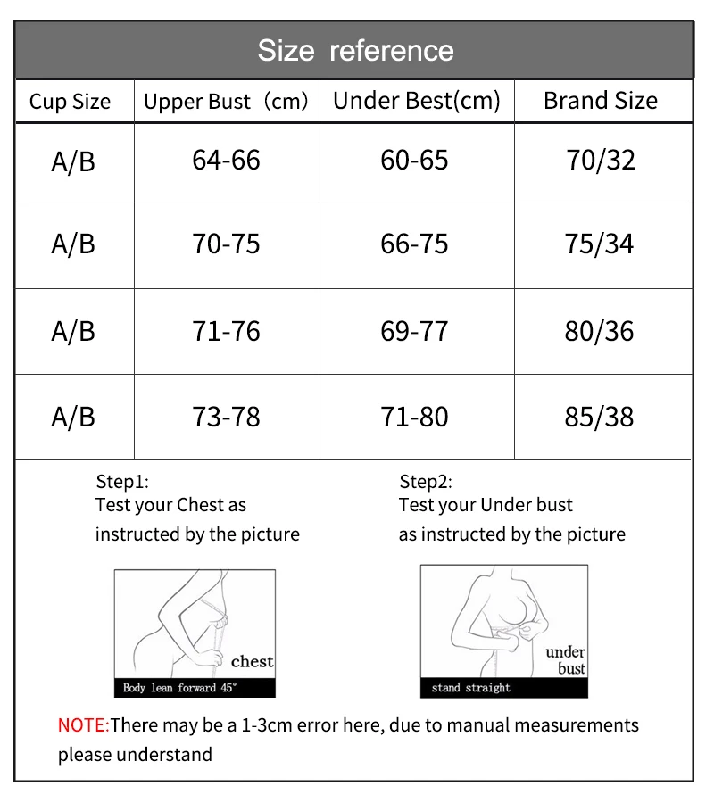 Women's Fabulous Adjustable Seamless Bra Size CHart