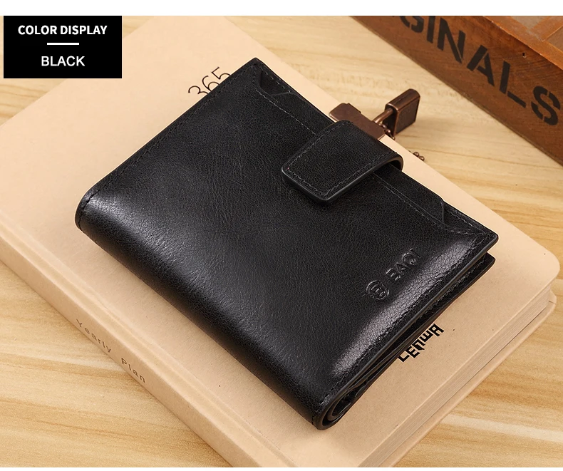 black Wmnuo, Винтажный Мужской кошелек, RFID, защита от кражи, на молнии, кошелек для мужчин, на молнии, короткий, деловой, кредитный, мульти-держатель для карт, водительские права - Цвет: black