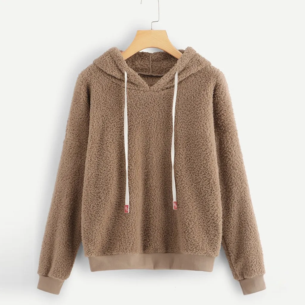 

Blusas Fashion Women Blouses Solid Fluffy Drawstring Long Sleeve Sweatershirt Girls Hoodie Tops Outfits Warm Clothes Chandail