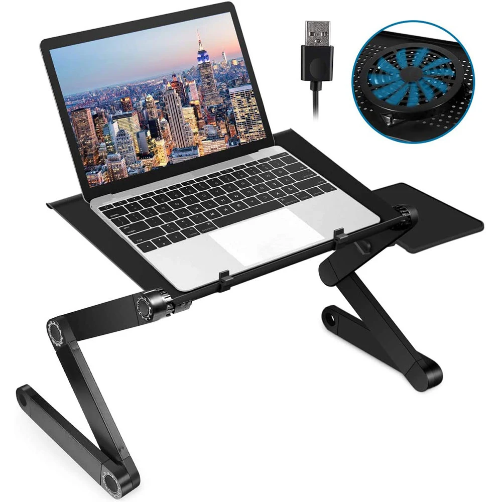 frill Bitterhed mulighed Adjustable Laptop Stand Foldable Aluminum Laptop Desk With Large Cooling Fan  & Mouse Pad For Bed, Sofa & Couch Lap Tray - Lapdesks - AliExpress