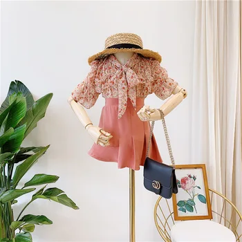 

2PCS WLG Girls Cute Outfits Kids Summer Floral Bow Chiffon Shirt and Pink Ruffle Skirt Set Baby Girl Princess Clothes for 2-6T