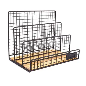 

3 Grid Wrought Iron Bookshelf Desktop Bill Document Storage Rack Magazine File Organizer Holder Office Supplies