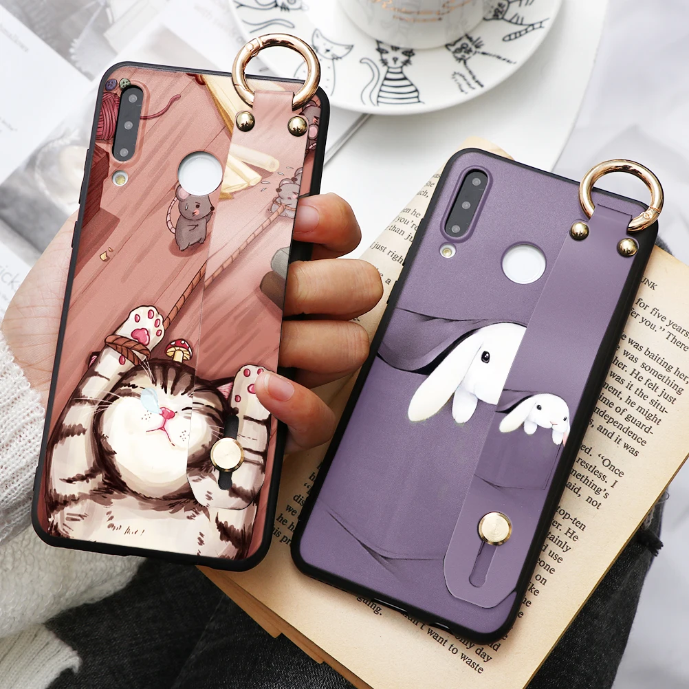 Wrist Strap Phone Holder Cases For Huawei Mate 30 20 10 P20 P30 P10 Lite Pro Honor 8X 9X 9 10i Rabbit Love Heart Soft TPU Fundas