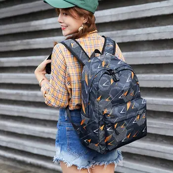 

THINKTHENDO Women Colorful Print Nylon Travel Backpack Casual Daypacl Rucksack Laptop Girl School Book Bag