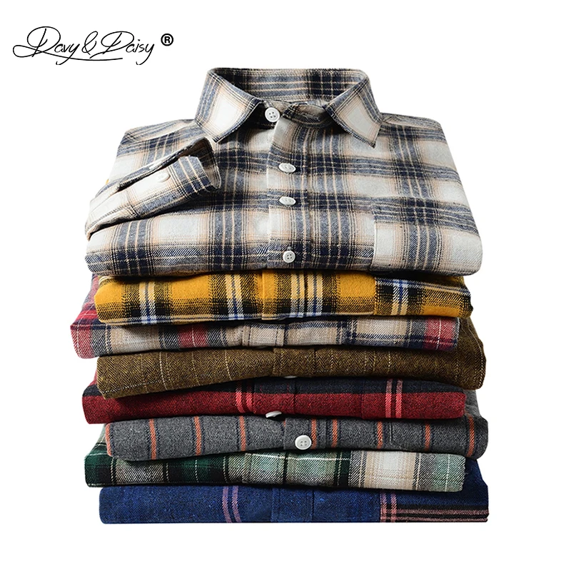 DAVYDAISY Men Plaids Stripes Cotton Shirt Casual Flannel Long Sleeve Shirts Spring Autumn Streetwear Male Brand Shirt MS009 DAVYDAISY Men Plaids Stripes Cotton Shirt Casual Flannel Long Sleeve Shirts Spring Autumn Streetwear Male Brand Shirt MS009