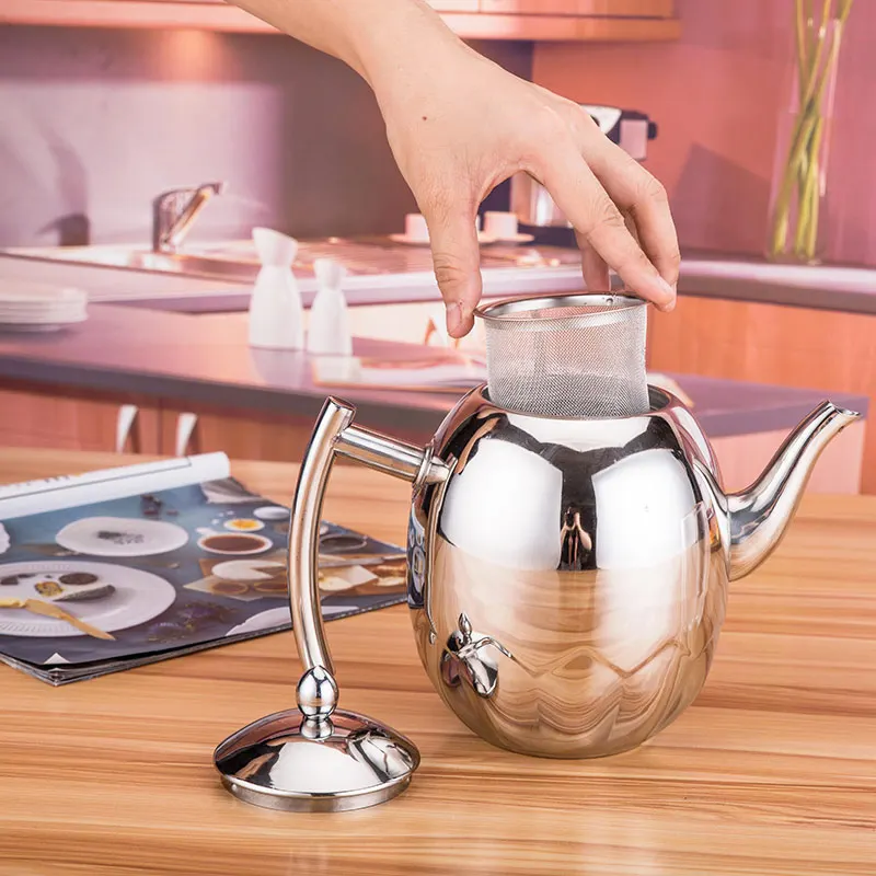 1L Stainless Steel Coffee Kettle Teapot Coffee Tea Cold Water Pot with Strainer Home Tea Tools DTT88