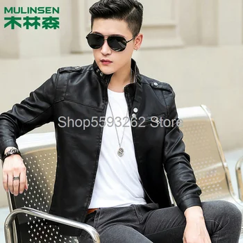 

Leather men's jacket British trend youth slim jacket casual plus Velvet