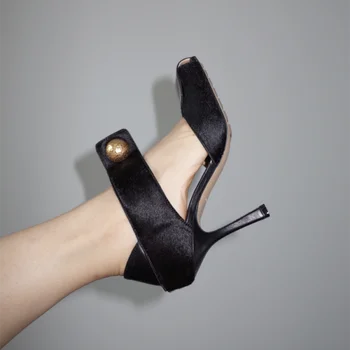 

Square Toe Tacones Mujer Sexy Talon Salto Alto Feminino 2020 Horsehair Stiletto Pumps Women Shoes Buckle Strap High Heels Women