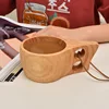 Kuksa Rubber Wood Water Cup, Portable Coffee Mug with Handle, Cowhide Rope Hook, Juice Milk Beer Tea Cup, Outdoor Drinkware 5