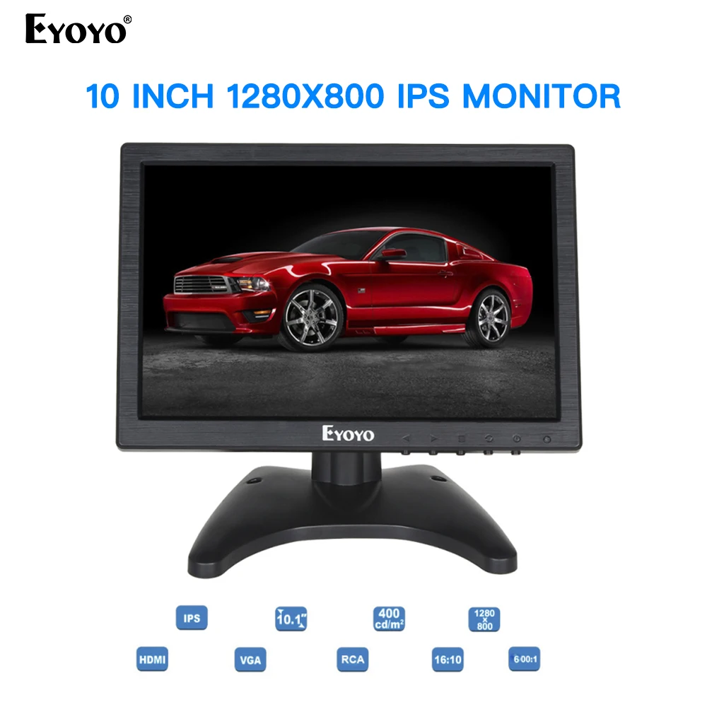 Eyoyo 10 Inch IPS LCD Monitor 1280x800 Resolution Support HDMI VGA BNC AV Input for PC TV CCTV Security Screen 10 inch