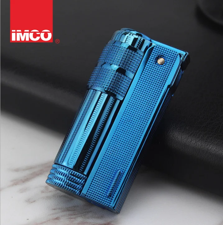 Натуральная IMCO 6700 нержавеющая сталь бензиновая зажигалка; многоразовый кремневый шлифовальный круг масло бензин прикуриватель - Цвет: Синий