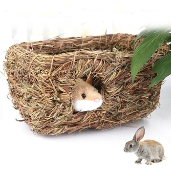 

Small Pet Bed Straw Rabbit Rabbit Grass Nest Handmade Woven Rabbit Chinchillas Netherlands Pig Guinea Pig Grass House