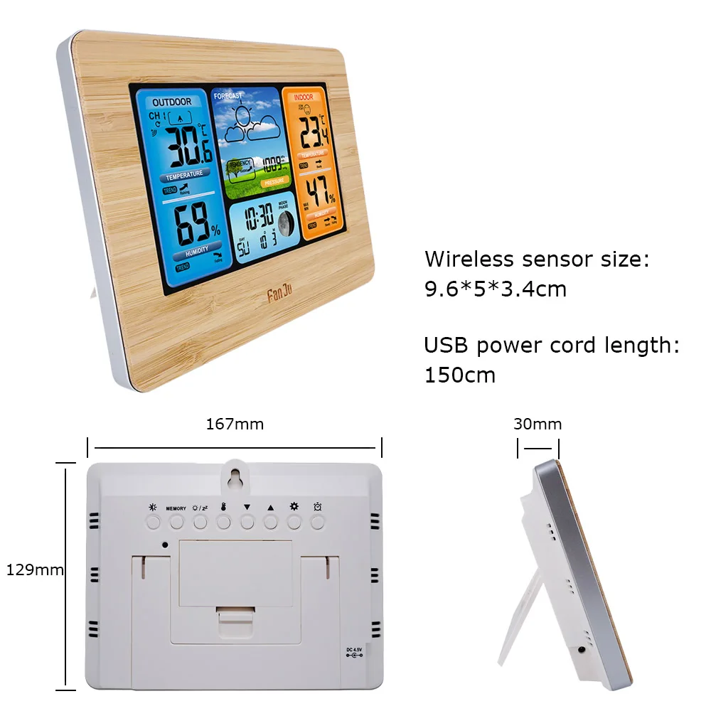 FanJu FJ3373 Метеостанция Цифровой термометр гигрометр беспроводной датчик погоды Температура Часы настенные настольные часы будильник