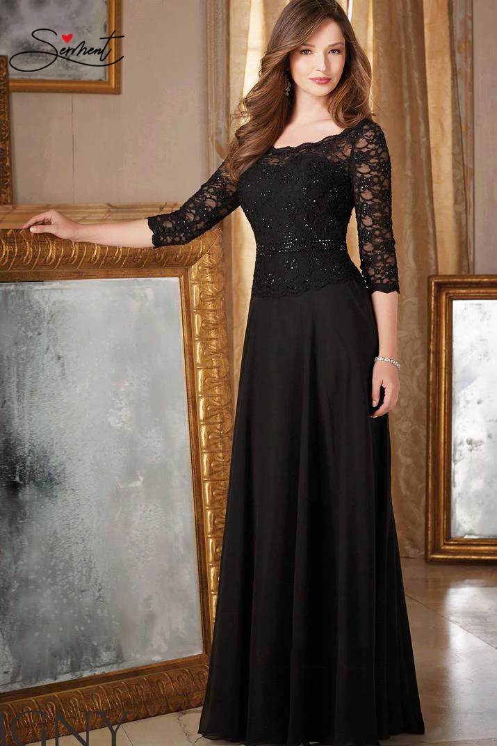

Elegant Lace Retro Long Evening Dress Dress O-Neck A-Line Three Quarter Suitable for Formal Evening Lover Dance Plus Size