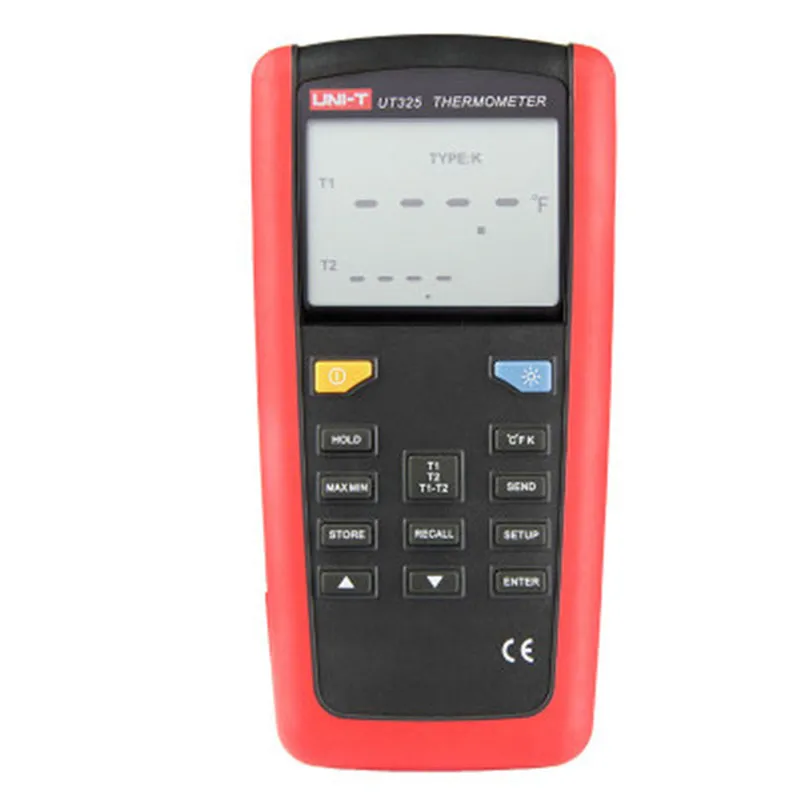 UNI-T UT325 цифровой термометр измеритель температуры тестер USB интерфейс T1-T2 Двойной вход с Высокий/нижний предел тревоги и автоматическая калибровка