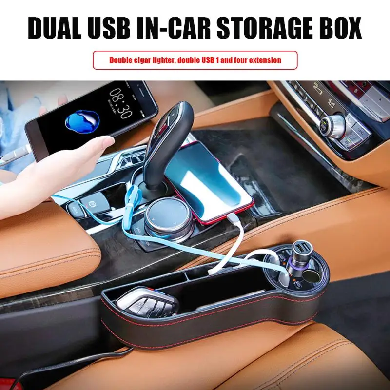 Автомобильное кресло щелевая коробка для хранения 2 USB Автомобильное зарядное устройство прикуриватель розетка сумка-Органайзер для автомобиля зазор Карманный держатель для телефона