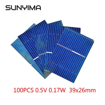 

SUNYIMA 100pcs Polycrystalline Solar Panel 0.5V 0.17W 39x26mm Sunpower Solar Cell Photovoltaic Panels DIY Solar Battery Charger