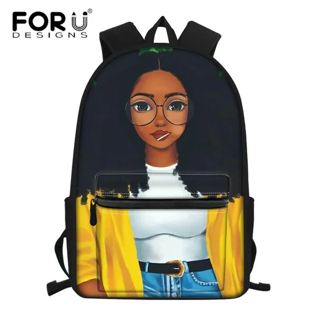 FORUDESIGNS Girls Backpacks Black Art African American Girls School Bag