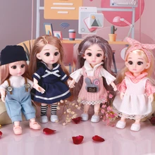 

16cm BJD Doll 13 Movable Joints Makeup Full Outfits Dress Wig Shoes Doll Accessories Plastic Toy Girls Fashion Birthday Gift New