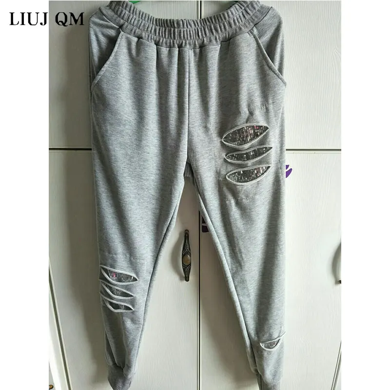 2024 New Autumn Increase Size Harlan Pants Women Stretch Sequins Casual Pants Female