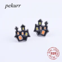 Pekurr 925 серебро Хэллоуин черная ночь дом с привидениями серьги гвоздики для женщин аксессуары Мода