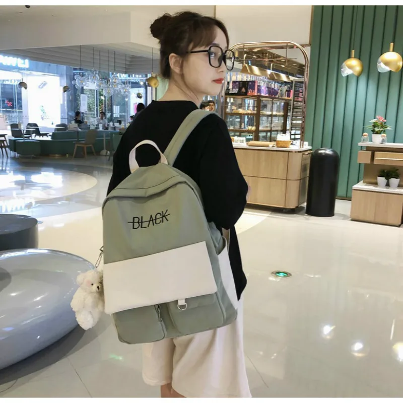 

Female Korean Version of The New High School Student Canvas Harajuku Hit Color Backpack Multi-functional Fashion All-match Bolsa