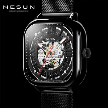 

Nesun Square Skeleton Watch Men Switzerland Automatic Mechanical Watch Top Luxury Brand Sport Watches Man 316 Steel Waterproof