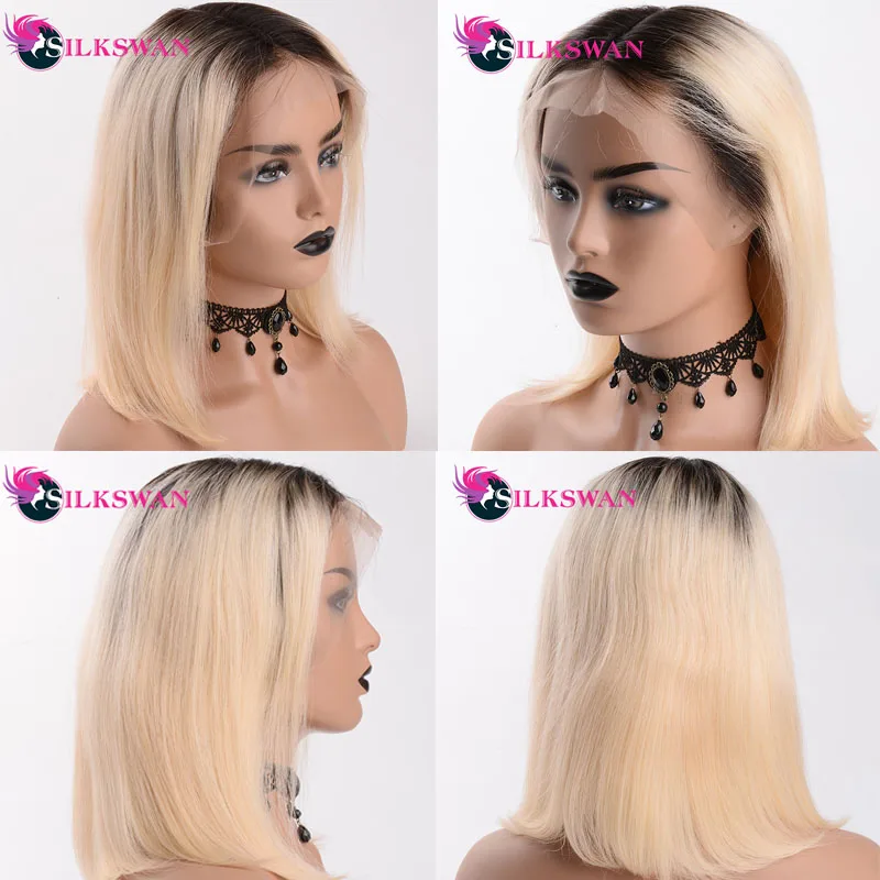 Silkswan бразильские волосы remy 13*4 Омбре цветные парики боб предварительно выщипанные кружевные передние человеческие волосы парики для женщин 180% натуральные волосы
