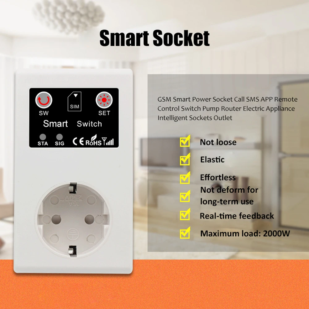 GSM Smart Socket Plug Call SMS APP Remote Control Switch Pump Router Electric Appliance Intelligent Sockets