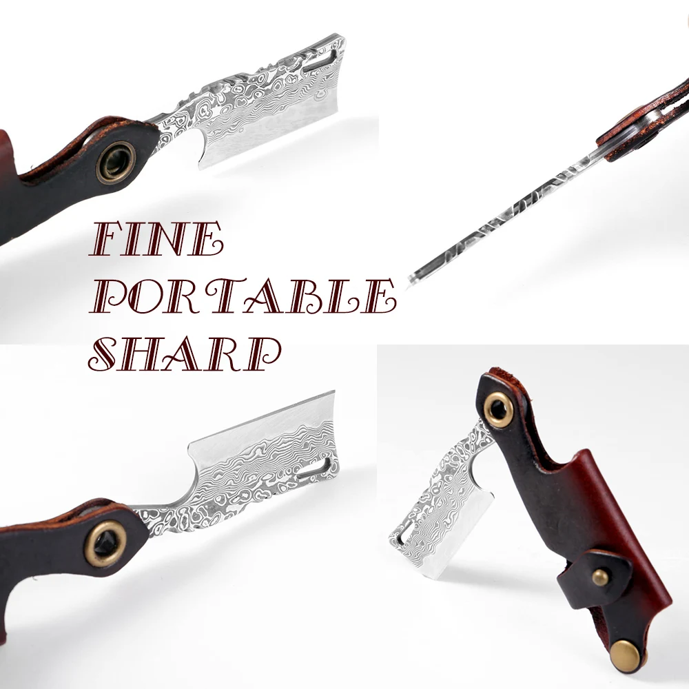 KKWOLF мини дамасский складной нож, бритва для самообороны, кемпинга, портативный карманный нож для ключей, EDC, изысканная кожаная ручка