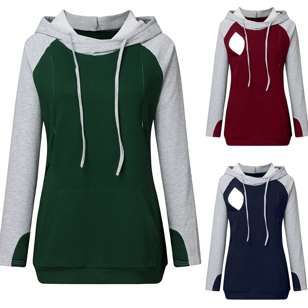 

Maternity Tops Patchwork Long Sleeve Tops Breastfeeding Clothes Pullover Hoodie 2020 Maternity Clothes Autumn Winter Embarazada
