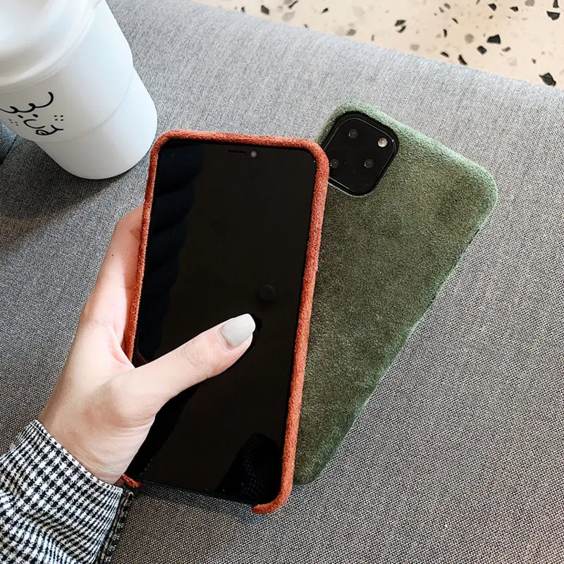 Lovebay тканевый плюшевый чехол с текстурой для iPhone 11 Pro X XR XS Max 7 8 Plus XS теплые меховые фланелевые чехлы для телефонов однотонные мягкие из ПУ для задней крышки
